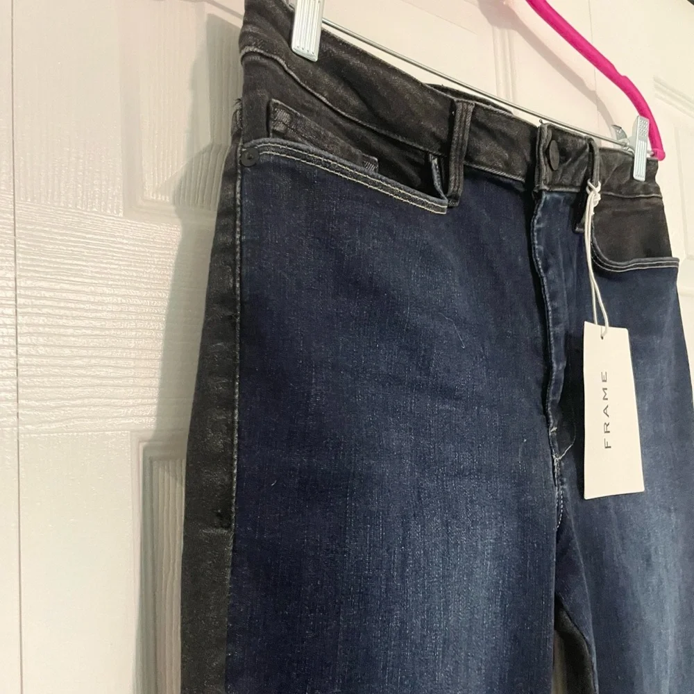 NWT FRAME Le One Skinny Fit Mid Rise Teller 2 Tone Blue & Black Denim - Picture 6 of 10